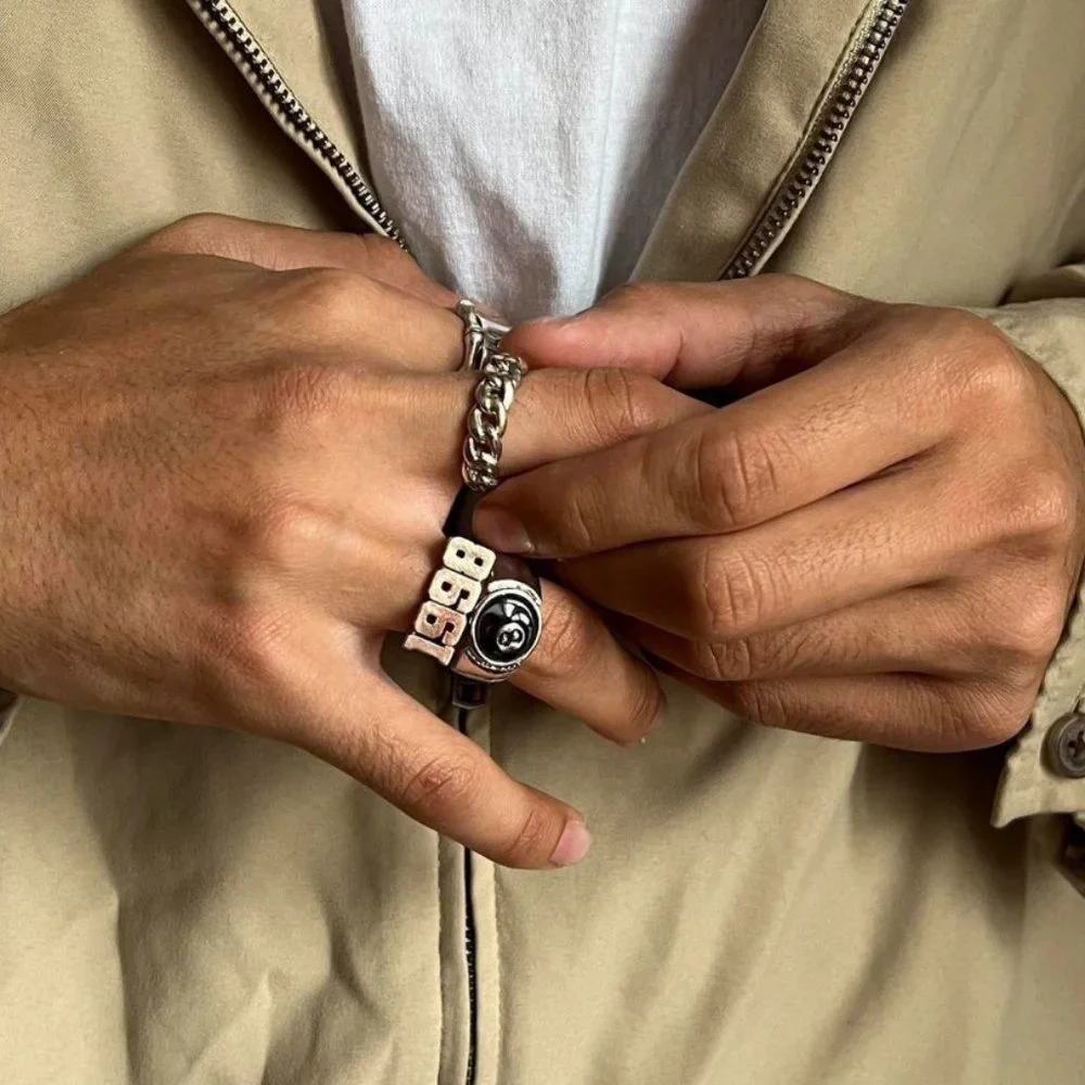 Y2K 2000s vintage style 8-ball chrome silver ring